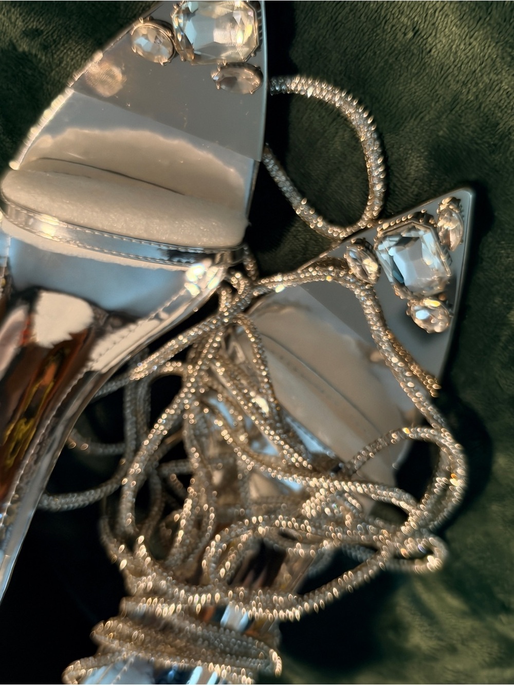 Cape Robbin Silver Jeweled Strappy Pointed Toe Heels - Picture 2 of 6